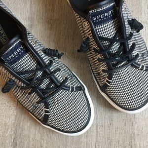 SPERRY Womens Slide slip On Boat shoe sneaker Black & White Houndstooth Size 9